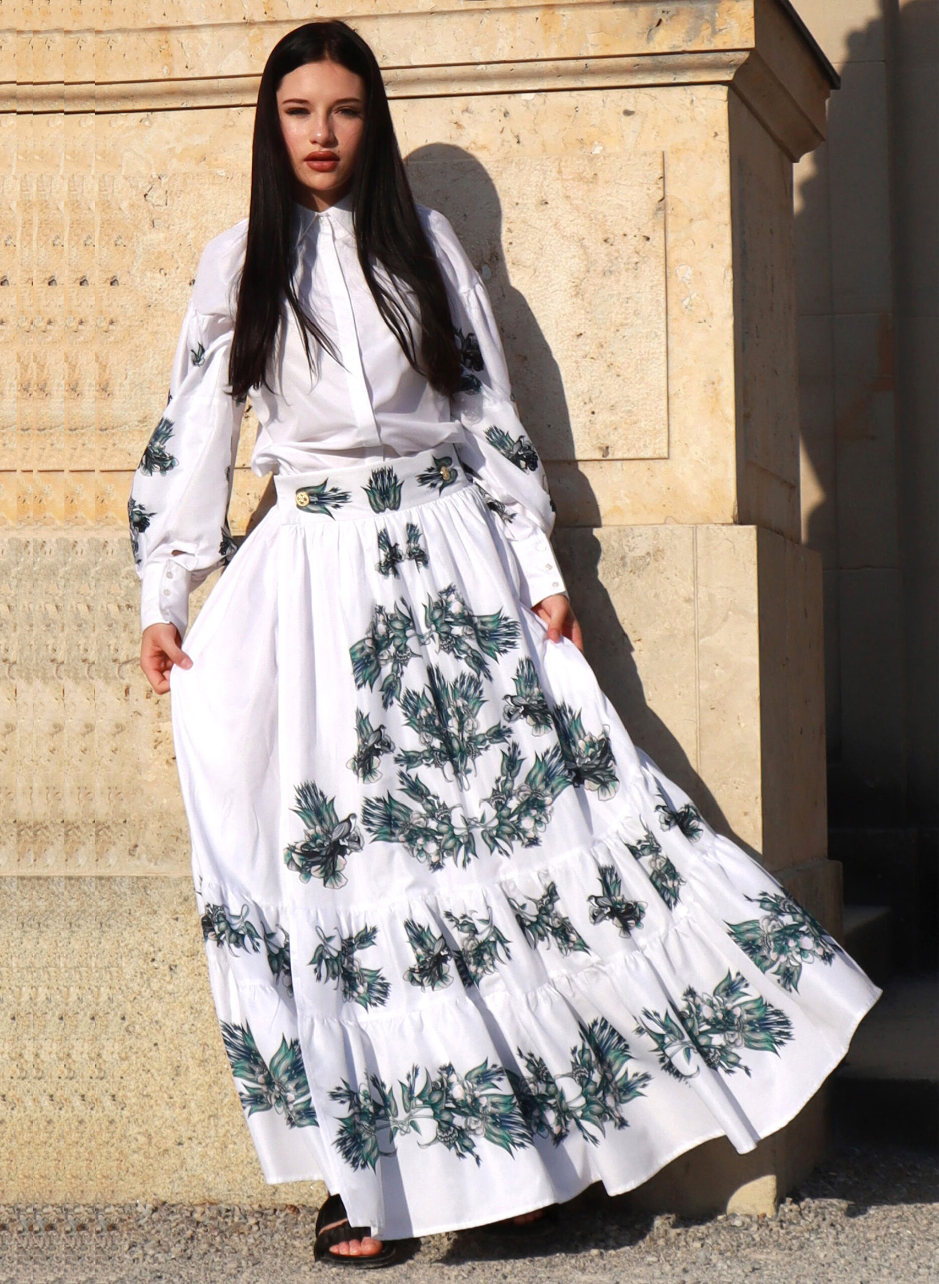 white long cotton skirt shirt by barminafashion